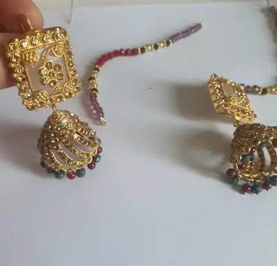 Meenakari Design Gold Plated Rhinestone Jhumka