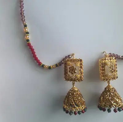 Meenakari Design Gold Plated Rhinestone Jhumka thumbnail 3