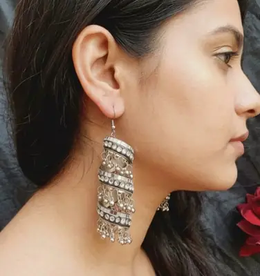 Funky Silver Plated Crystal Dangling Earrings