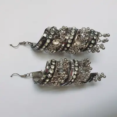 Funky Silver Plated Crystal Dangling Earrings thumbnail 2