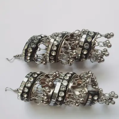 Funky Silver Plated Crystal Dangling Earrings thumbnail 3