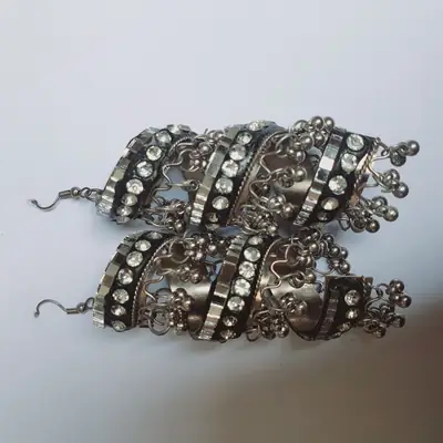 Funky Silver Plated Crystal Dangling Earrings thumbnail 4