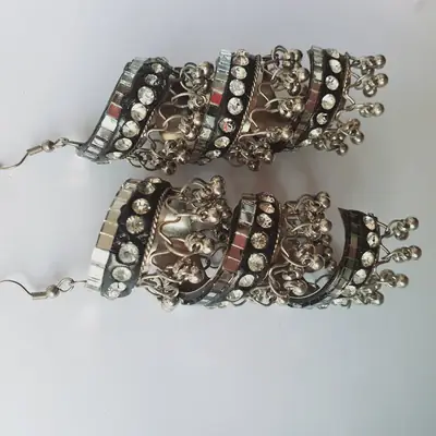 Funky Silver Plated Crystal Dangling Earrings thumbnail 5