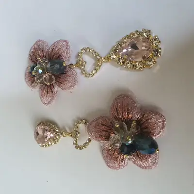 Fancy Gold Plated Rhinestone Dangling Earrings thumbnail 2