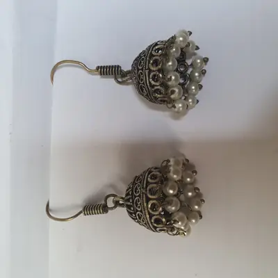 Funky Silver Plated Pearl Jhumka
