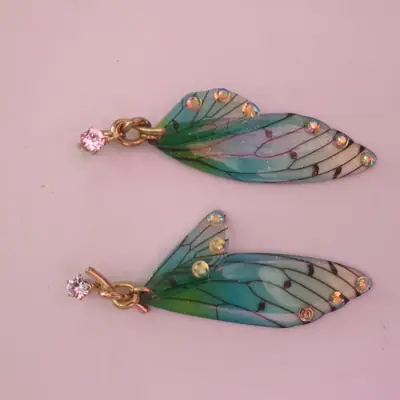 Butterfly Design Resin Plating Crystal Dangling Earrings
