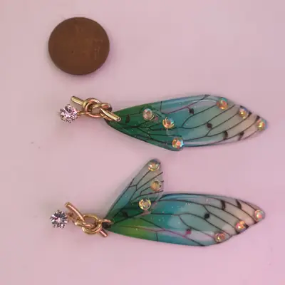 Butterfly Design Resin Plating Crystal Dangling Earrings thumbnail 4