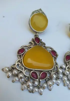 Retro Design Silver Plated Gemstone Earrings thumbnail 1