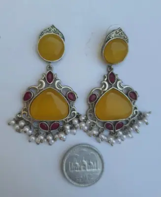 Meenakari Design Silver Plated Gemstone Earrings