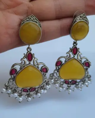 Meenakari Design Silver Plated Gemstone Earrings thumbnail 4