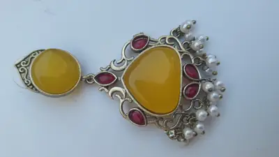 Meenakari Design Silver Plated Gemstone Earrings thumbnail 6