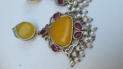 Meenakari Design Silver Plated Gemstone Earrings thumbnail 7