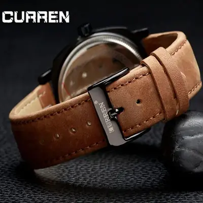 Curren Men's Leather Strap Quartz Watch – Luxury Analog Waterproof Fashion Wrist Watch for Men thumbnail 3