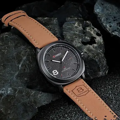 Curren Men's Leather Strap Quartz Watch – Luxury Analog Waterproof Fashion Wrist Watch for Men thumbnail 5