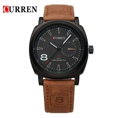 Curren Men's Leather Strap Quartz Watch – Luxury Analog Waterproof Fashion Wrist Watch for Men thumbnail 6