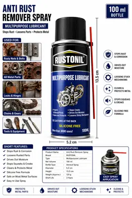 Anti Rust Remover Spray 100ml – Multipurpose Lubricant Rust Protection, Rust Remover & Metal Cleaner thumbnail 2