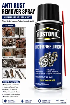 Anti Rust Remover Spray 100ml – Multipurpose Lubricant Rust Protection, Rust Remover & Metal Cleaner thumbnail 3