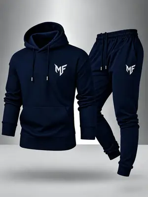 2 Pcs Men's Fleece Printed Hoodie Track Suit