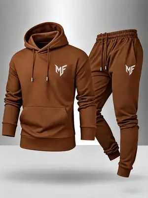 2 Pcs Men's Fleece Printed Hoodie Track Suit