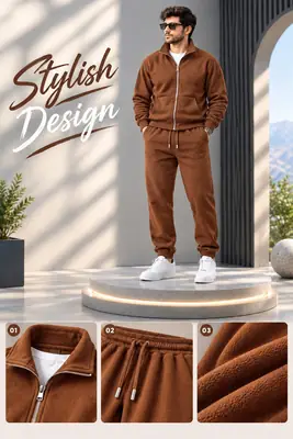 2 Pcs Men's Fleece Printed Zipper Track Suit