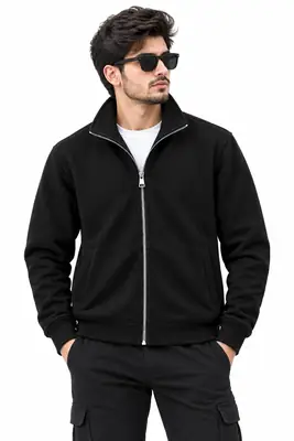 1 Pc Men's Fleece Plain Zipper Hoodie