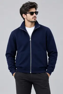 1 Pc Men's Fleece Plain Zipper Hoodie