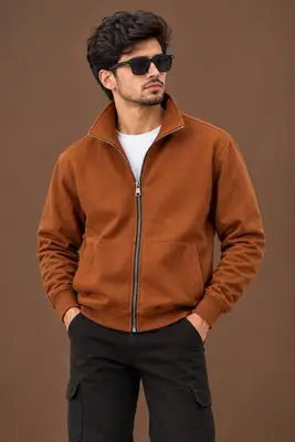 1 Pc Men's Fleece Plain Zipper Hoodie