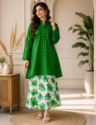 2 Pcs Women's Stitched Cotton Printed Co-Ord Set