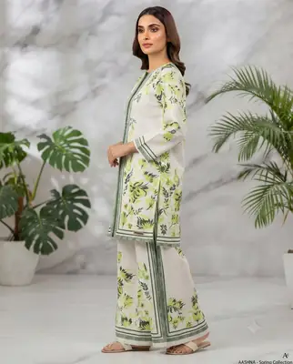 2 Pcs Women's Stitched Swiss Lawn Printed Co-Ord Set