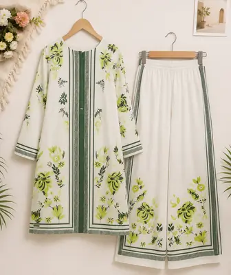 2 Pcs Women's Stitched Swiss Lawn Printed Co-Ord Set thumbnail 3
