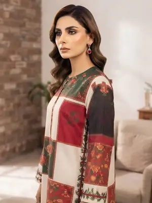 2 Pcs Women's Stitched Swiss Lawn Printed Co-Ord Set thumbnail 2