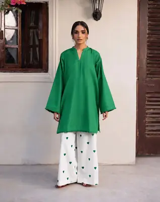 2 Pcs Women's Stitched Cotton Plain Co-Ord Set