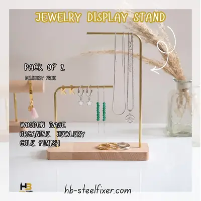 Wood & Metal Earring Display Stand – Geometric Bar Jewelry Organizer by HB Steel Fixerr