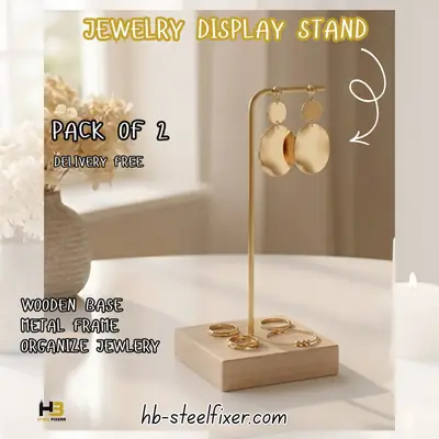Wood & Metal Earring Display Stand – Geometric Bar Jewelry Organizer by HB Steel Fixerr