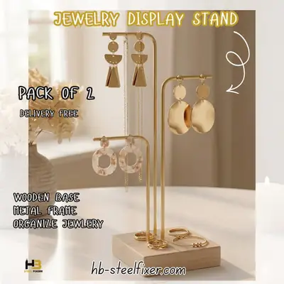 Wood & Metal Earring Display Stand – Geometric Bar Jewelry Organizer by HB Steel Fixerr