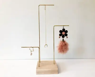 Wood & Metal Earring Display Stand – Geometric Bar Jewelry Organizer by HB Steel Fixerr thumbnail 2