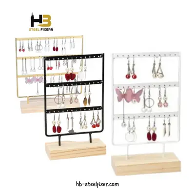 Metal Pyramid Jewelry Stand – Elegant Organizer with Wooden Base | HB Steel Fixer