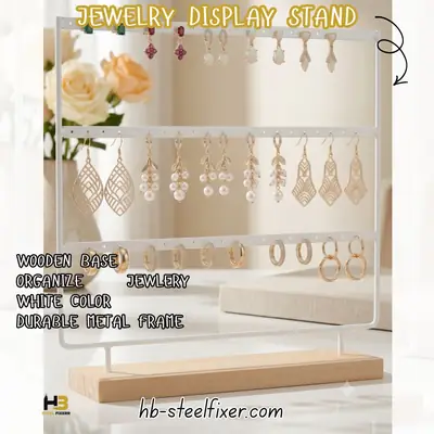 Metal Pyramid Jewelry Stand – Elegant Organizer with Wooden Base | HB Steel Fixer thumbnail 3