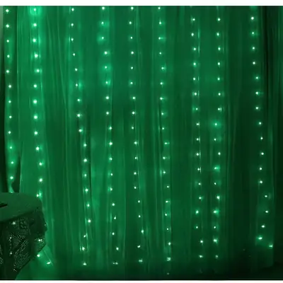 Green Curtain Jaal LED Fairy Lights 10x10 feet For 14 August Azadi independence day / Room Wall Decoration / Function / Party / Birthday / Wedding thumbnail 2