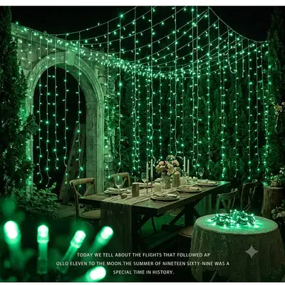 Green Curtain Jaal LED Fairy Lights 10x10 feet For 14 August Azadi independence day / Room Wall Decoration / Function / Party / Birthday / Wedding thumbnail 3
