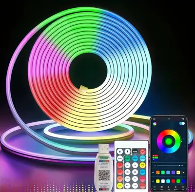 Neon Lights - RGB Neon LED Strip - Neon Lights For Room - Neon Light Waterproof, Flexible, Profile Color Changing Rope Lights, Remote Control, PC Gaming, Bedroom, Kitchen, Home Decoration