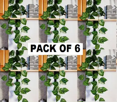Pack of 6 - Artificial Money Plant Leaf Bail 7 Feet Long Garland For Home, Office, Room Decoration