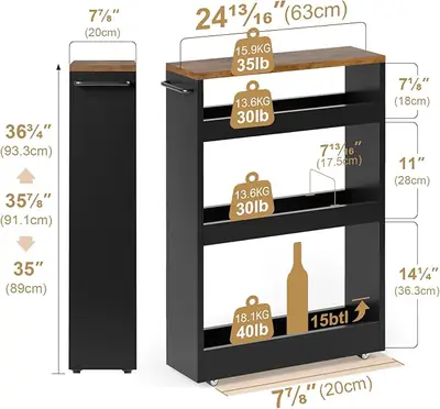 3 Tier Kitchen Storage Trolley with Wheels | Slim Rolling Organizer Cart | Kitchen Spice Rack | Bathroom Storage Shelf | Space Saving Utility Rack