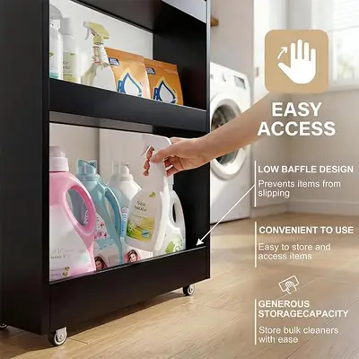 3 Tier Kitchen Storage Trolley with Wheels | Slim Rolling Organizer Cart | Kitchen Spice Rack | Bathroom Storage Shelf | Space Saving Utility Rack thumbnail 3