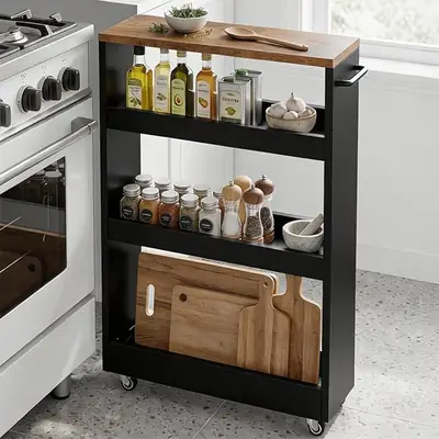 3 Tier Kitchen Storage Trolley with Wheels | Slim Rolling Organizer Cart | Kitchen Spice Rack | Bathroom Storage Shelf | Space Saving Utility Rack thumbnail 5
