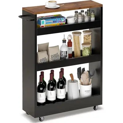 3 Tier Kitchen Storage Trolley with Wheels | Slim Rolling Organizer Cart | Kitchen Spice Rack | Bathroom Storage Shelf | Space Saving Utility Rack thumbnail 7