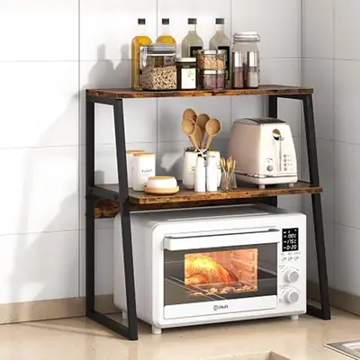 Microwave Oven Stand with Storage Shelf | 2 Tier Kitchen Organizer Rack | Countertop Storage Shelf | Coffee Bar Station | Home Kitchen Furniture thumbnail 5