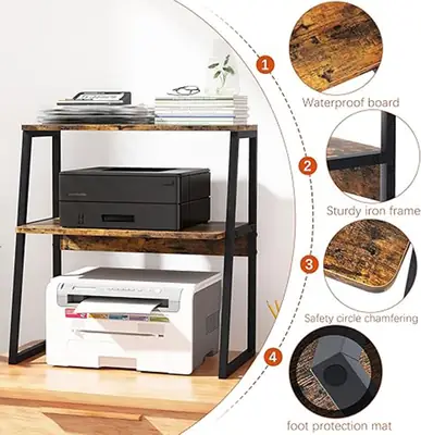 Microwave Oven Stand with Storage Shelf | 2 Tier Kitchen Organizer Rack | Countertop Storage Shelf | Coffee Bar Station | Home Kitchen Furniture thumbnail 8
