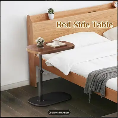 Height Adjustable Wooden C-Shaped Sofa Side Table | Oval Laptop Table with 360° Rotating Top | Multipurpose Bed & Couch Table
