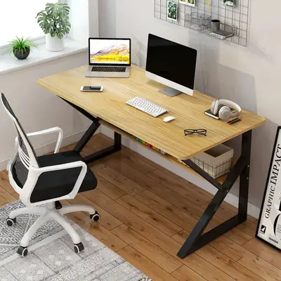 Study Table with Storage Shelf | Computer Desk | Wooden Office Table | Laptop Desk | Writing Desk | Modern Metal Frame Home Office Table thumbnail 2